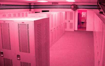 visitors locker room at University of Iowa painted in Baker-Miller Pink
