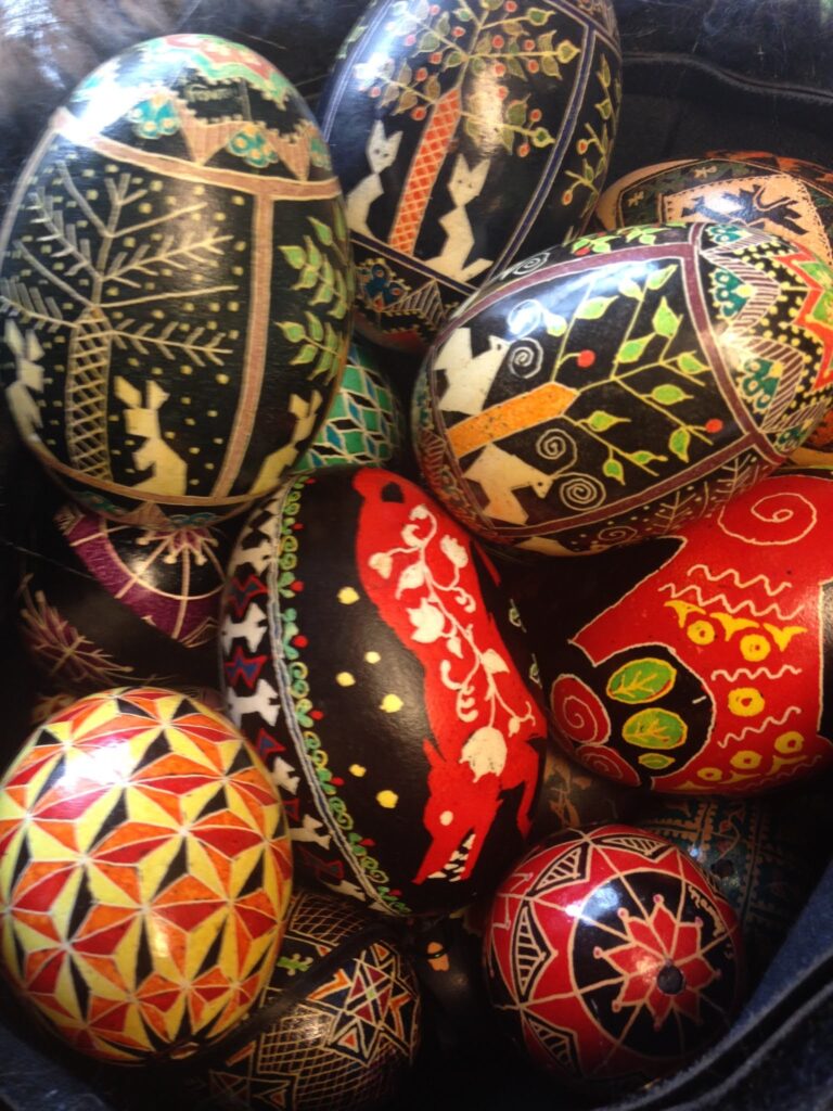 Pysanky Egg Art by Visual Artist Nancy Tranter
pasanka wax resist batik multiple eggs